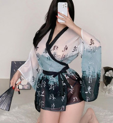 먹빛 그라데이션 기모노 로브